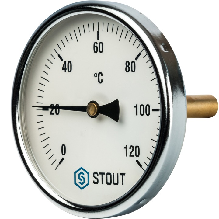 Термометр Stout биметаллический с погружной гильзой75 мм 1/2 Термометр Stout биметаллический с погружной гильзой75 мм 1/2