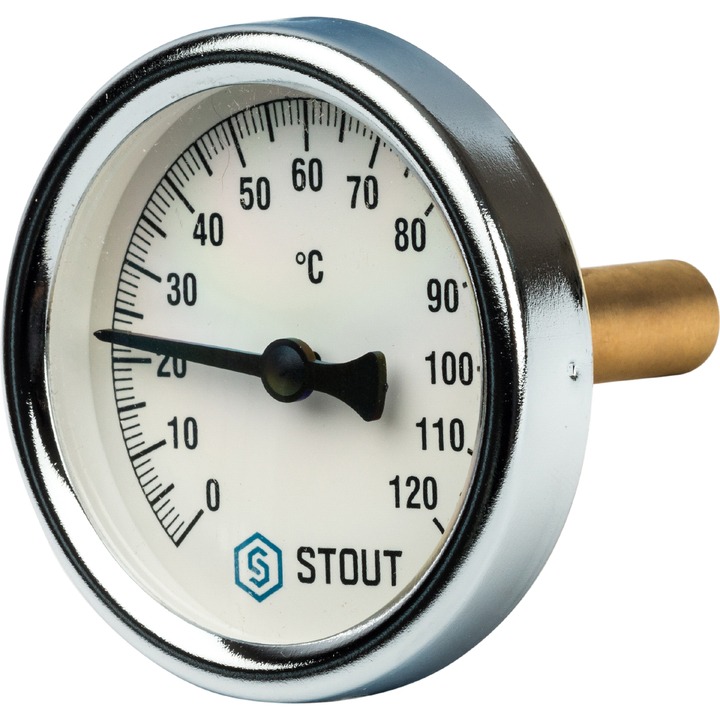 Термометр Stout биметаллический с погружной гильзой 50 мм 1/2 Термометр Stout биметаллический с погружной гильзой 50 мм 1/2
